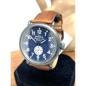 Shinola Men's Watch S0120065287 Runwell Quartz Blue Dial Brown Leather 47mm